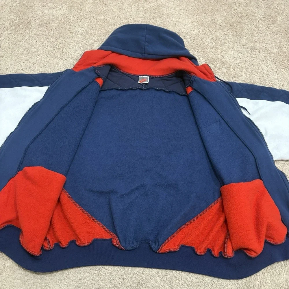 Vintage 80s NIKE Zip Up Hoodie Mens Large Blue Quilted ColorBlock